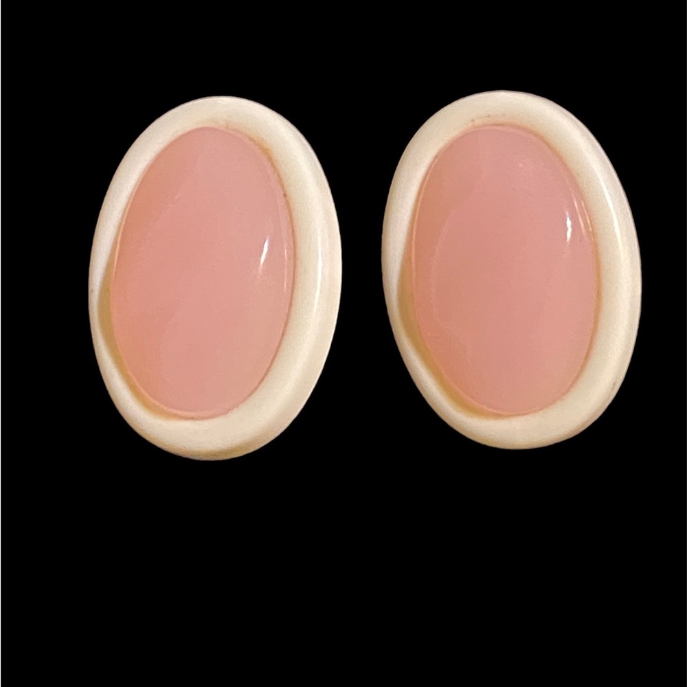 Pink and white clip on earrings